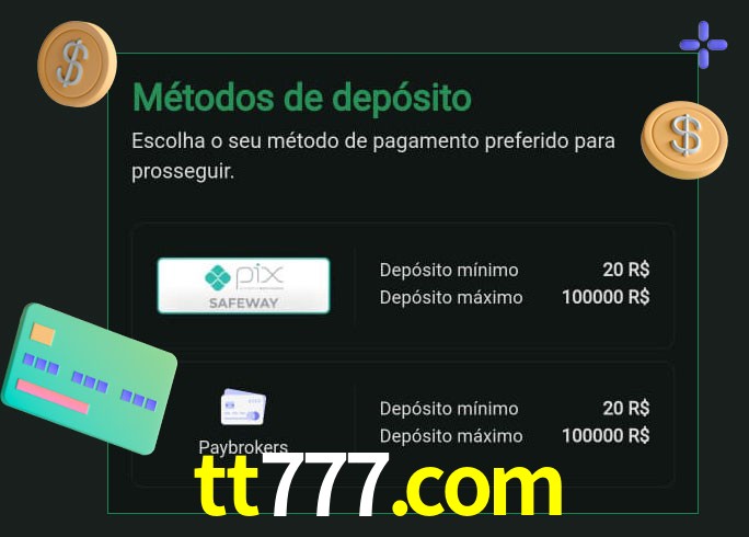 O cassino tt777.com oferece uma grande variedade de métodos de pagamento